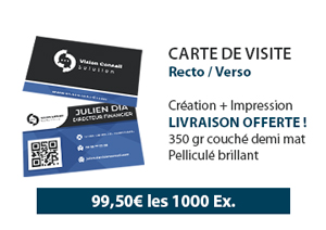 Carte de visite recto-verso personnalisée créée par un graphiste, avec impression et livraison offertes.