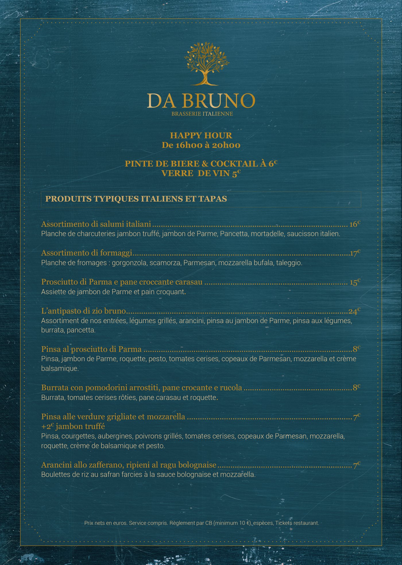 Carte des tapas Da Bruno créée par Createeve