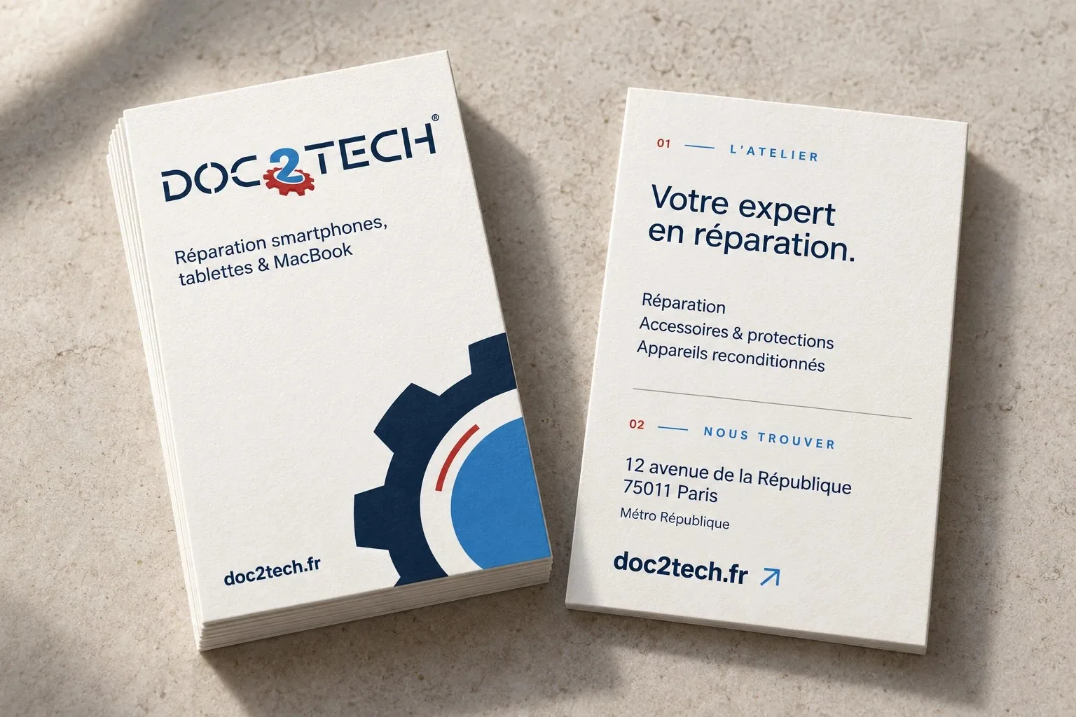Cartes de visite Doc2Tech, recto et verso
