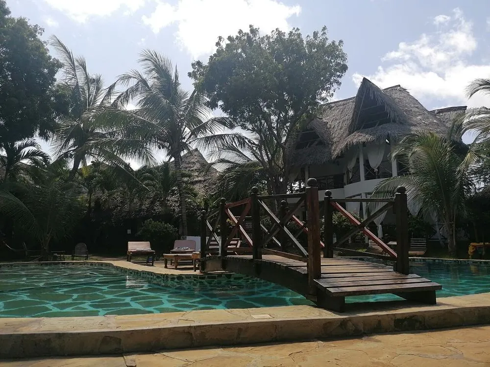 Villa au toit de chaume et piscine
