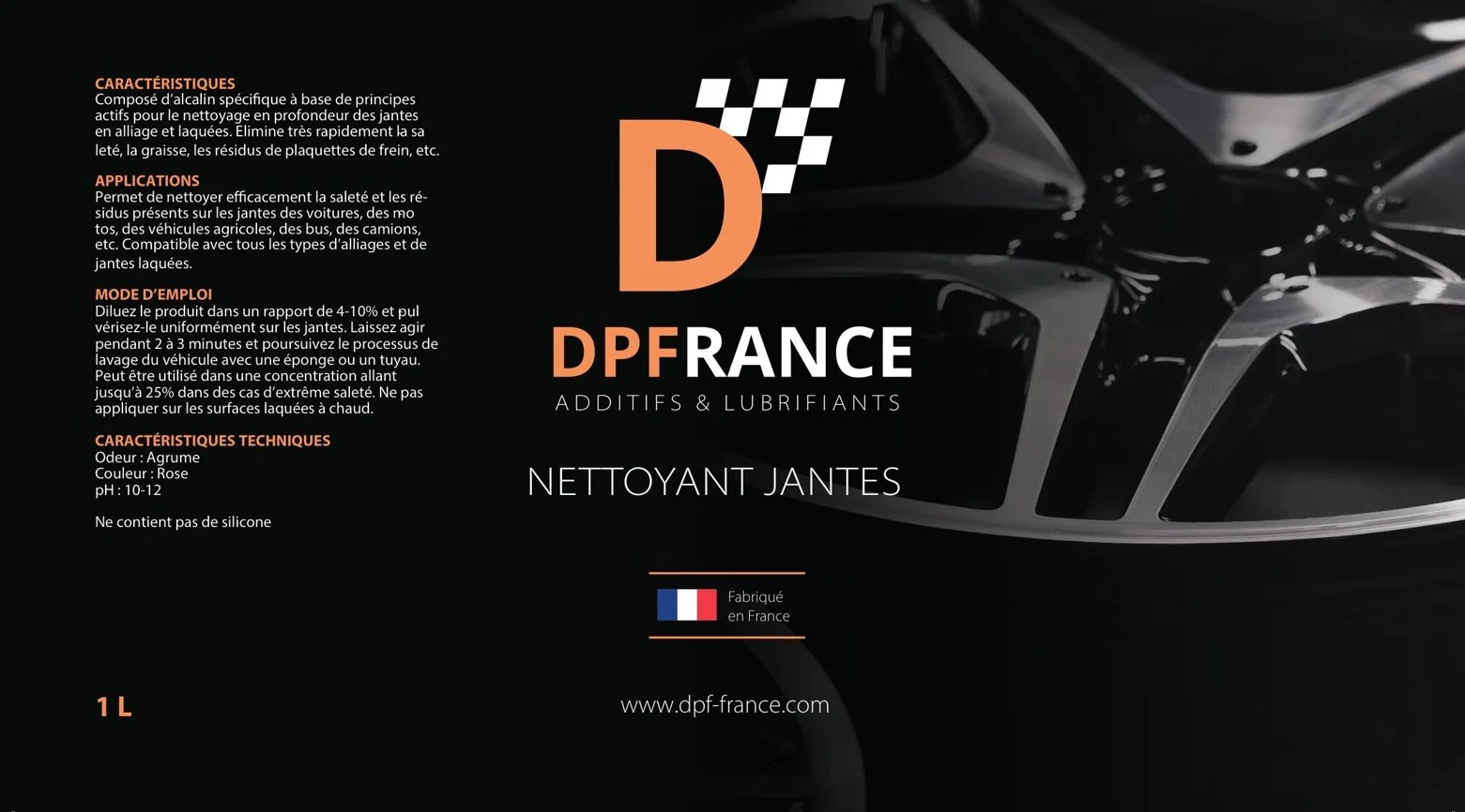 Étiquette DPF France Nettoyant jantes 1 litre