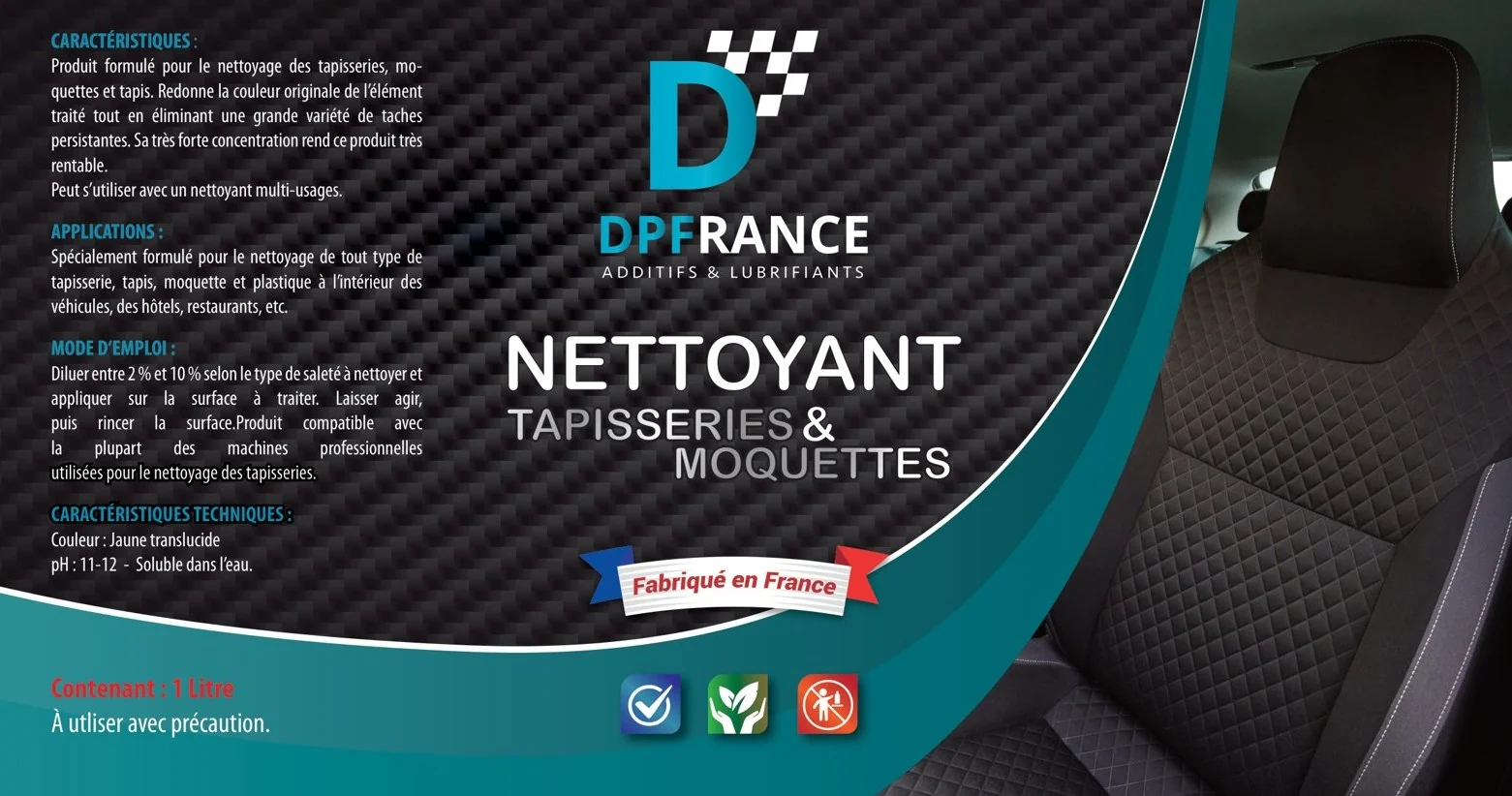 Étiquette DPF France Nettoyant tapisseries et moquettes