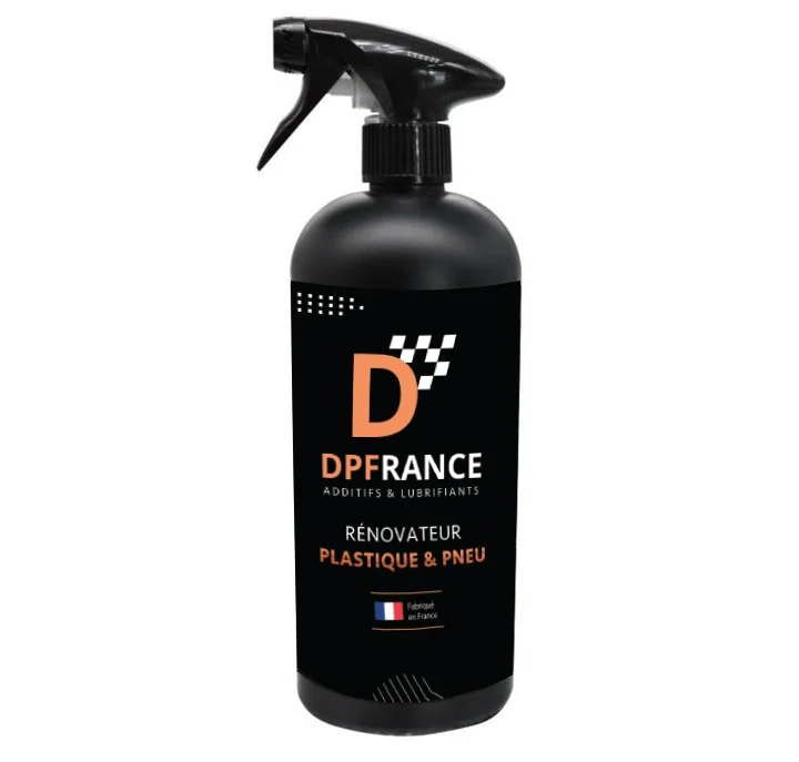 Flacon DPF France Rénovateur plastique et pneu avec son étiquette
