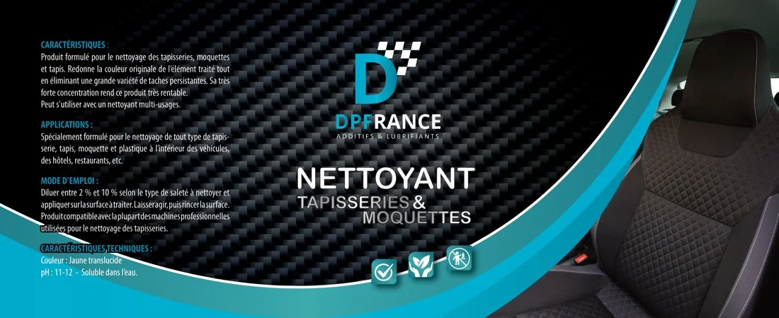 Piste d'étiquette Nettoyant textile sur fond carbone