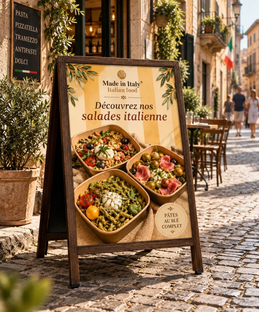 Chevalet stop trottoir salades italiennes Made in Italy créé par Createeve