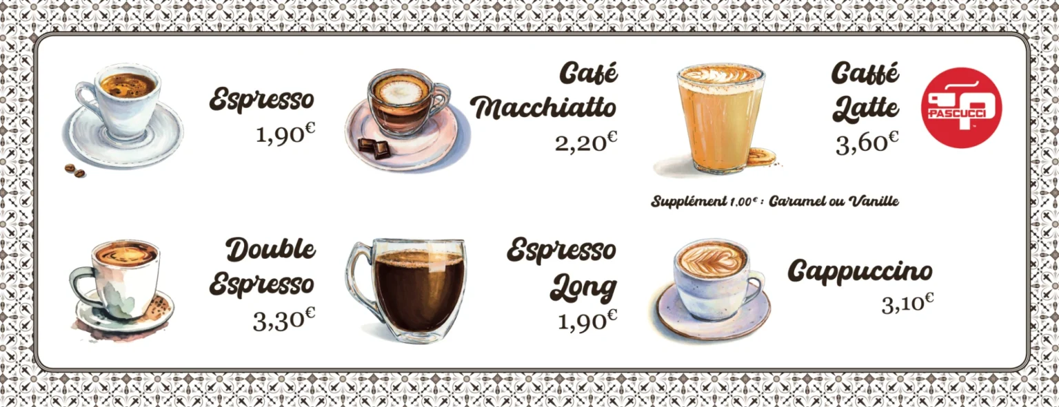 Menu café et boissons Made in Italy créé par Createeve