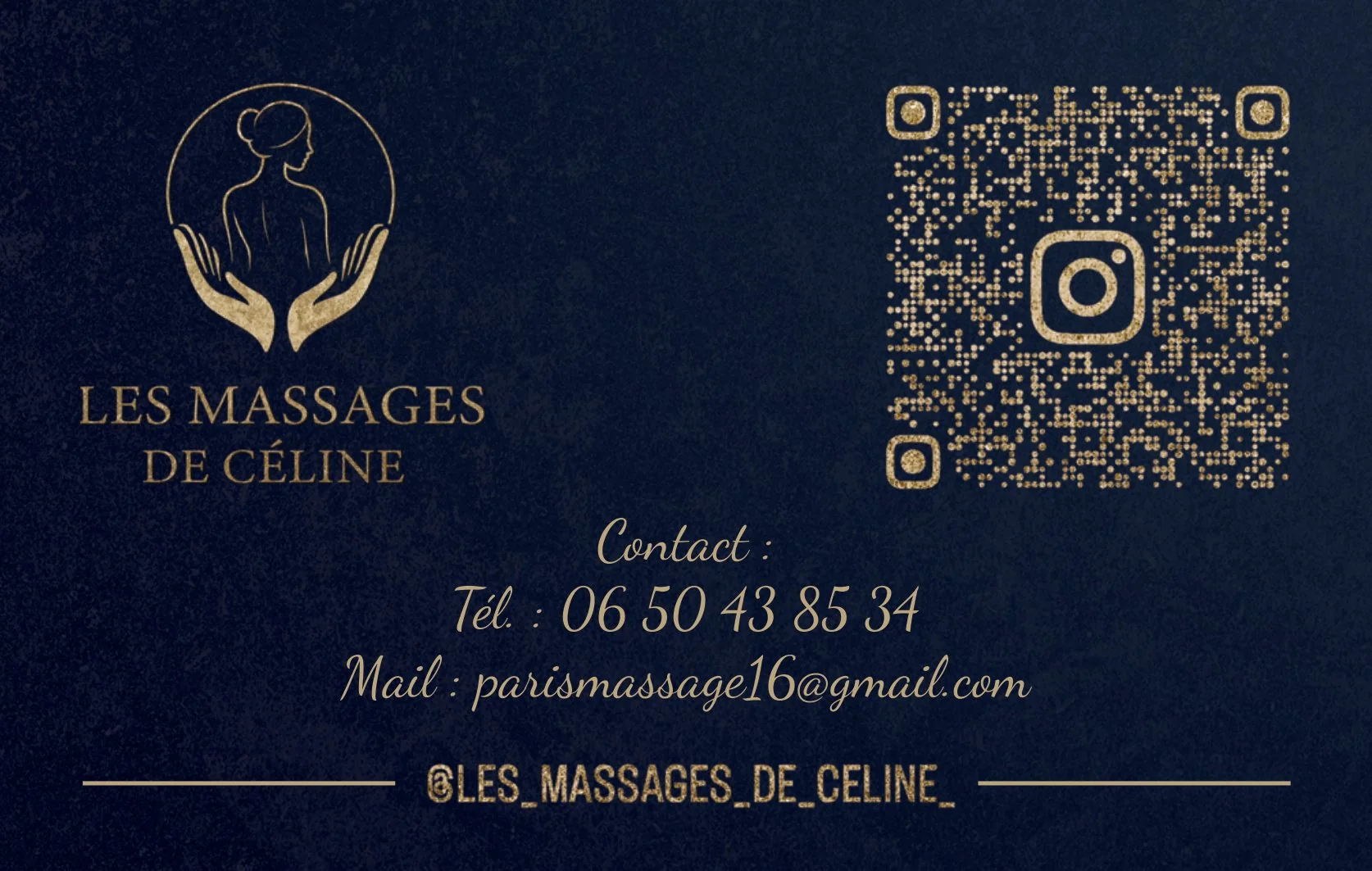 Verso de la carte de visite Les Massages de Céline avec QR code Instagram