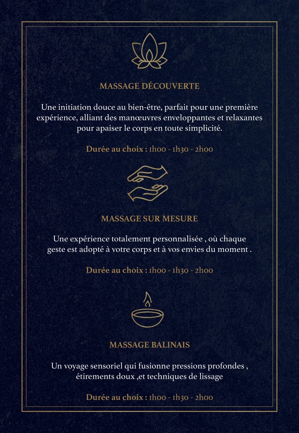 Page intérieure : massage découverte, sur mesure et balinais