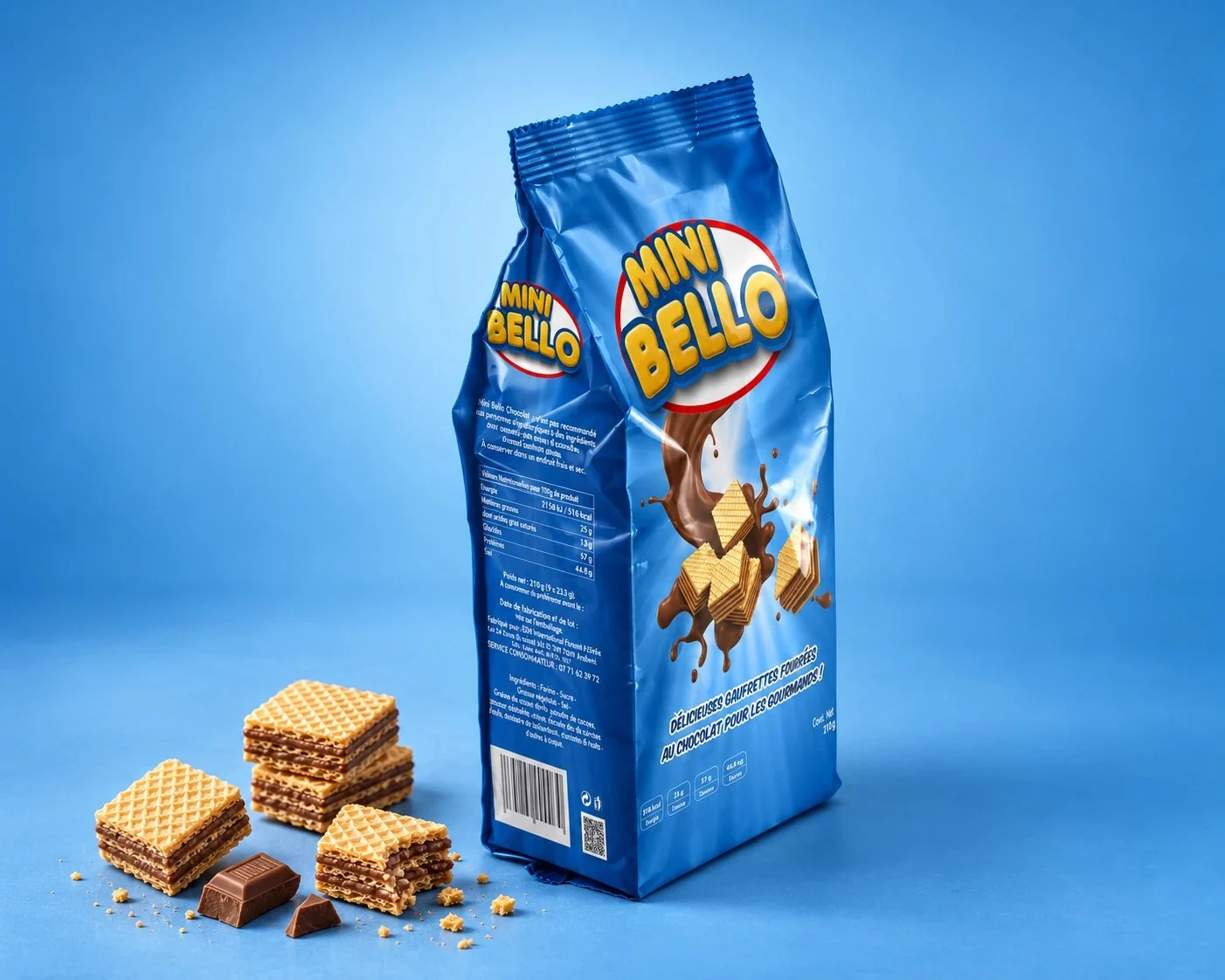 Sachet Mini Bello et gaufrettes au chocolat, mise en situation