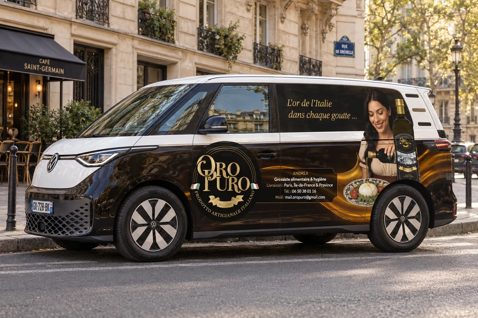 Volkswagen ID. Buzz Oro Puro en semi-covering, flocage de véhicule d'entreprise par Createeve