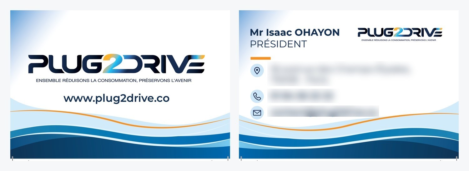 Carte de visite Plug2Drive, recto et verso